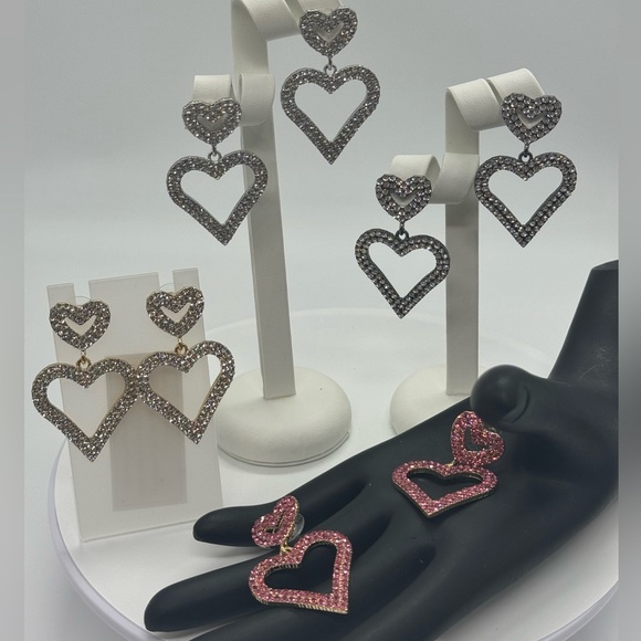 Open Heart Drop Dangle Earrings Made w/ Swarovski Crystal Gold Overlay - Picture 7 of 16